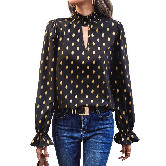 Damen elegante Bluse mit modischem Halsausschnitt und goldenen Akzenten - Image 2