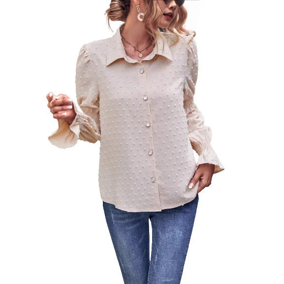 Damen elegante Bluse mit Puffärmeln und Struktur - Image 2