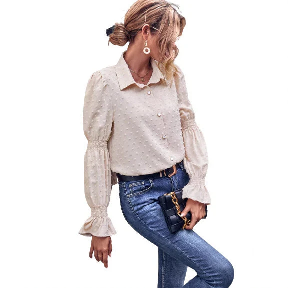 Damen elegante Bluse mit Puffärmeln und Struktur - Image 3
