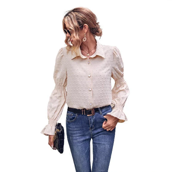 Damen elegante Bluse mit Puffärmeln und Struktur - Image 4
