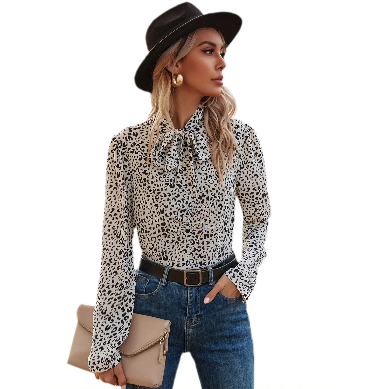 Damen elegante Bluse mit Rüschendetails und edlem Leopardenmuster - Image 6
