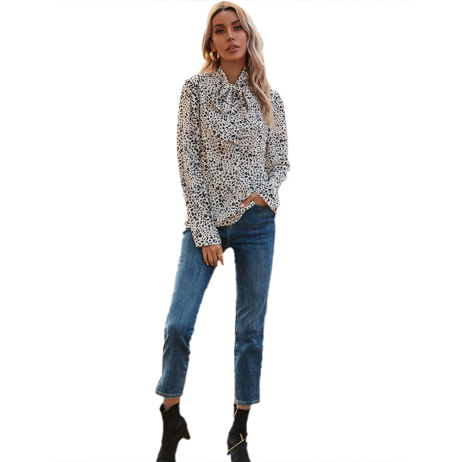 Damen elegante Bluse mit Rüschendetails und edlem Leopardenmuster - Image 8