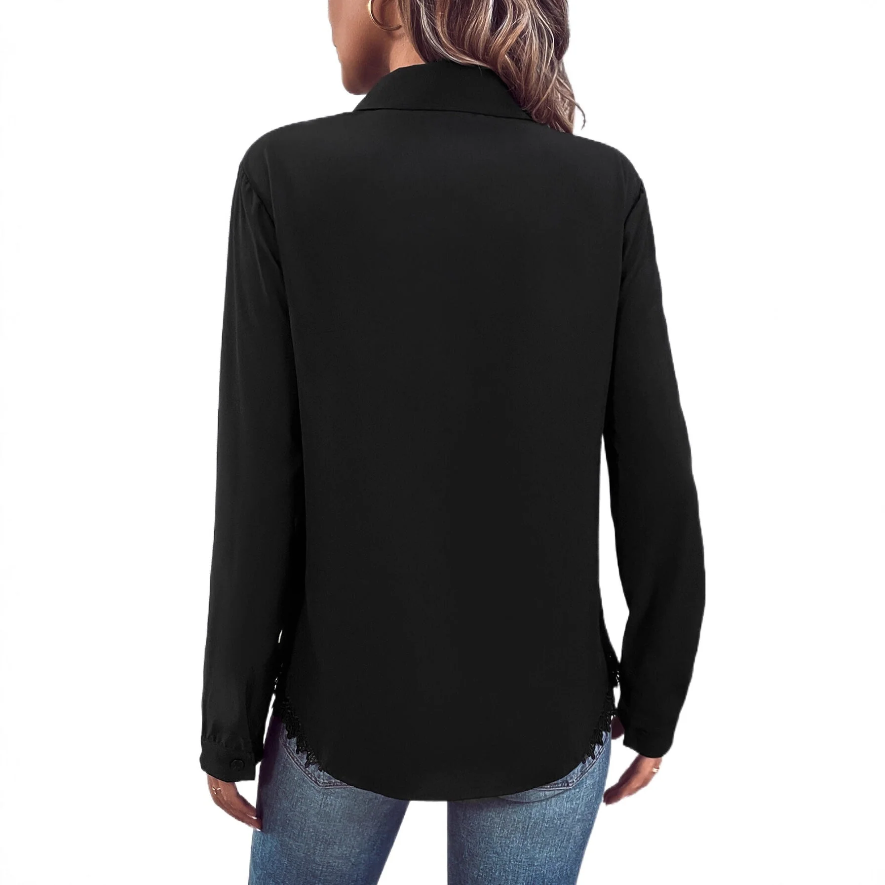 Damen elegante Bluse mit Spitze und Knopfleiste