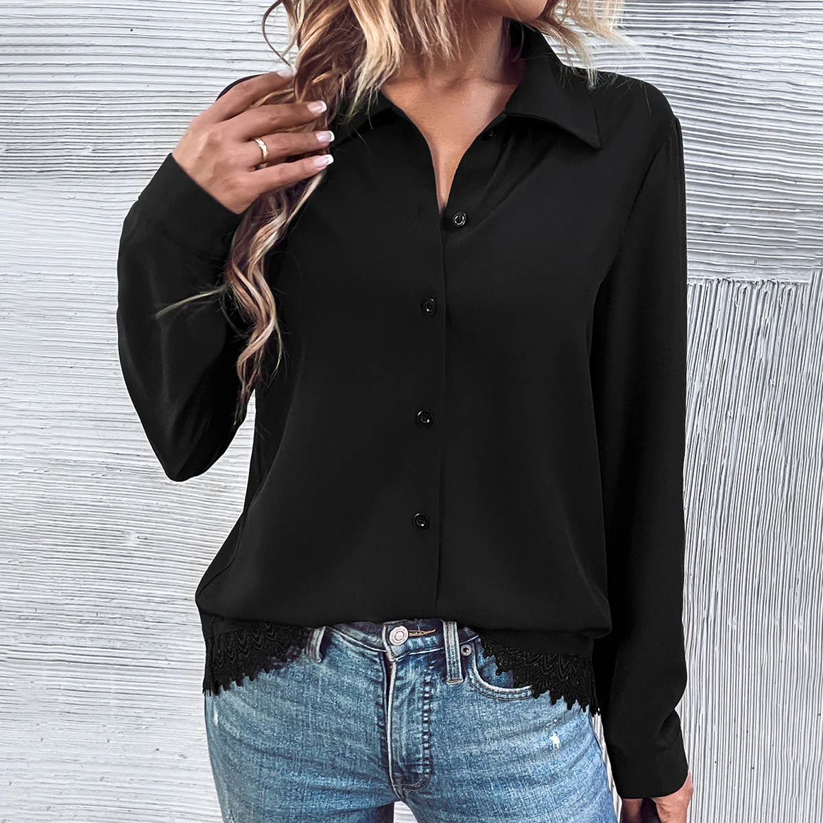 Damen elegante Bluse mit Spitze und Knopfleiste - Image 5