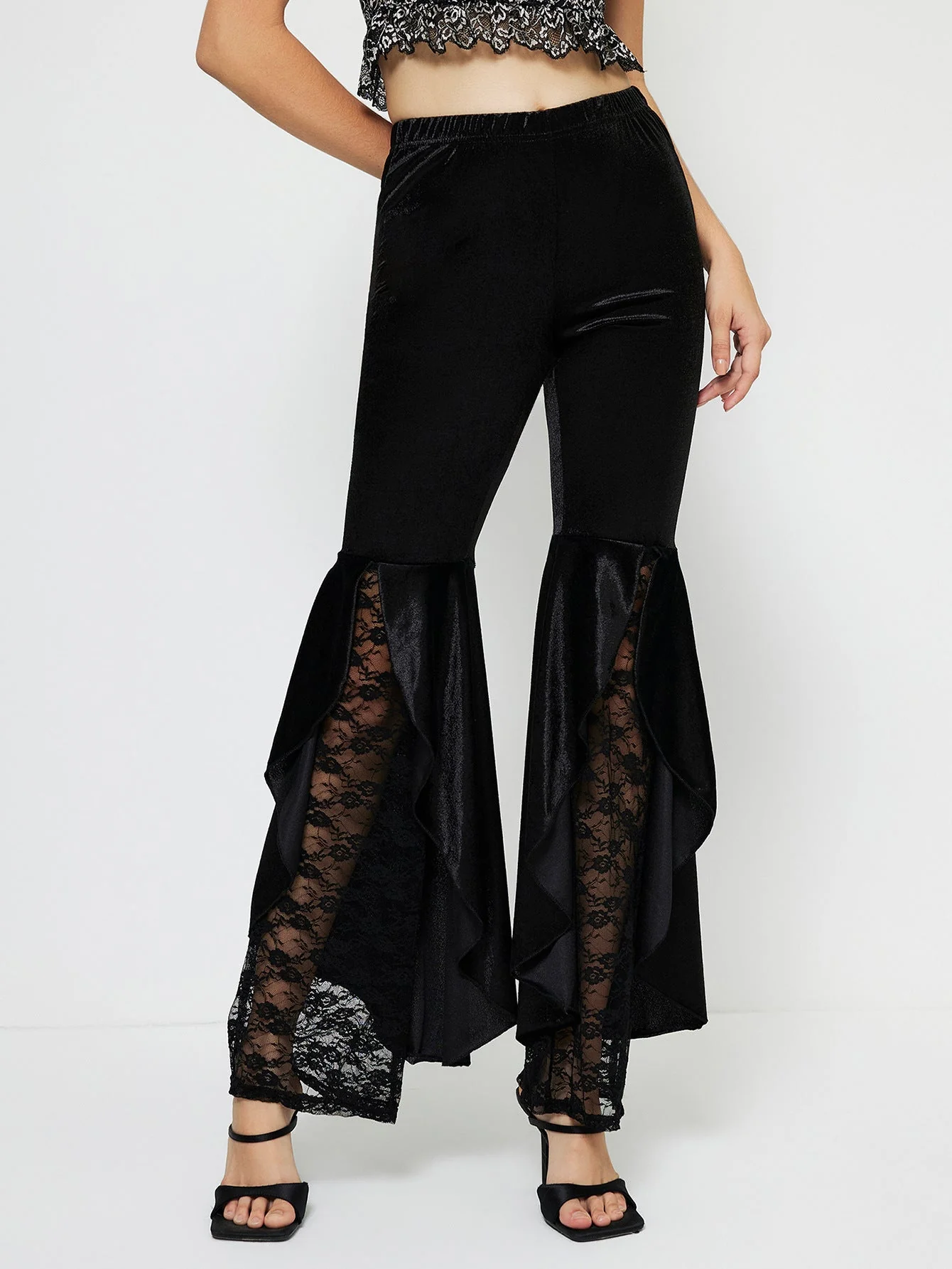 Damen elegante High-Waist Palazzo-Hose mit transparenten Spitzen-Einsätzen - Image 5
