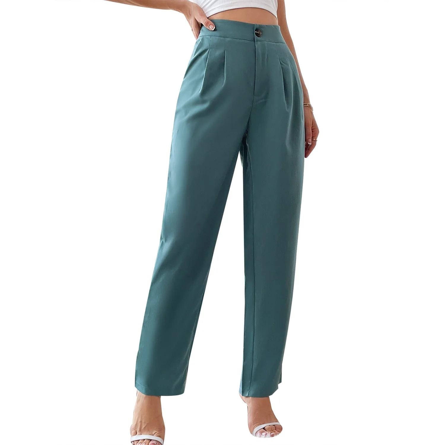 Damen elegante Hochbund-Hose mit schmalem Bein und Faltenwurf - Image 2