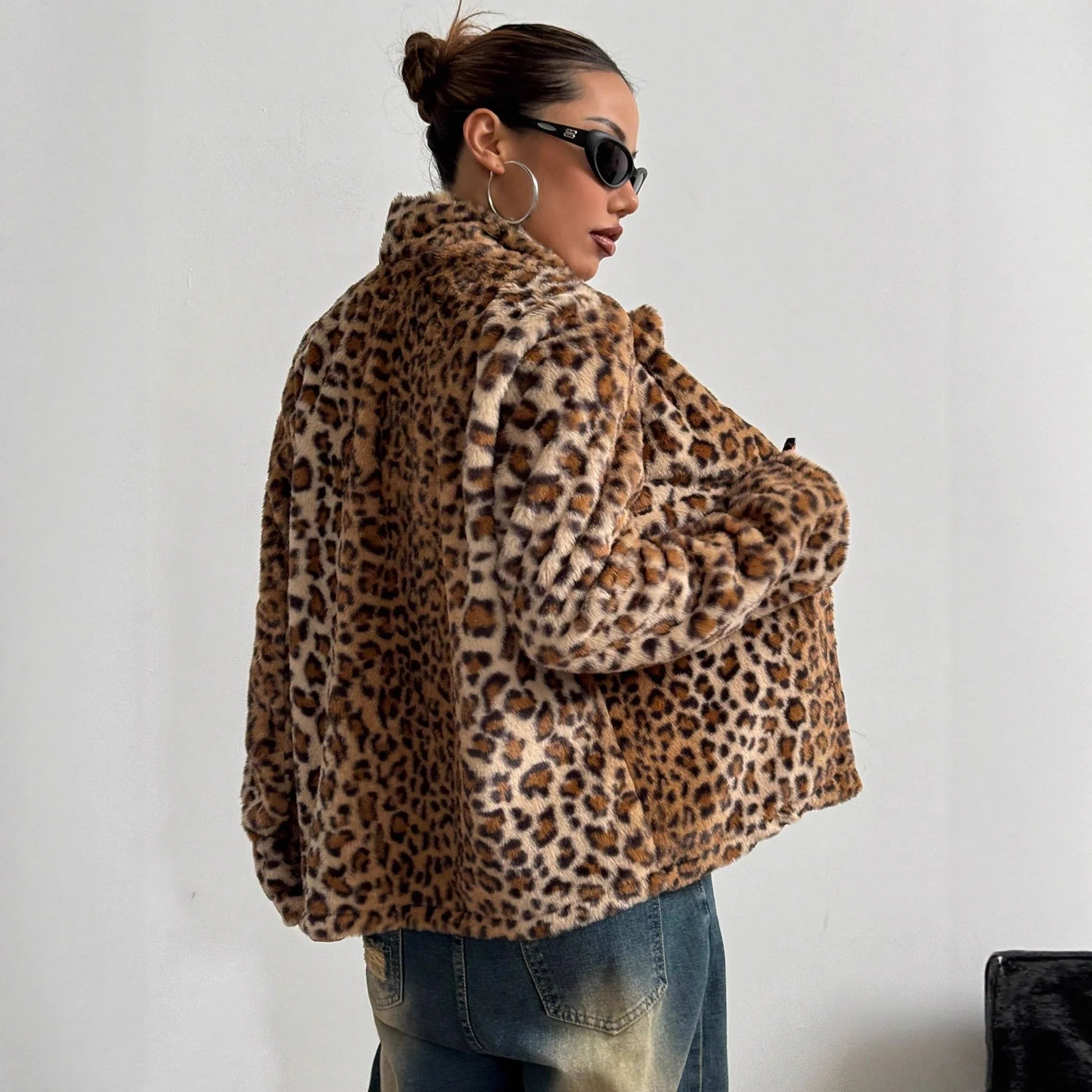 Damen elegante Leopardenmuster Blazerjacke