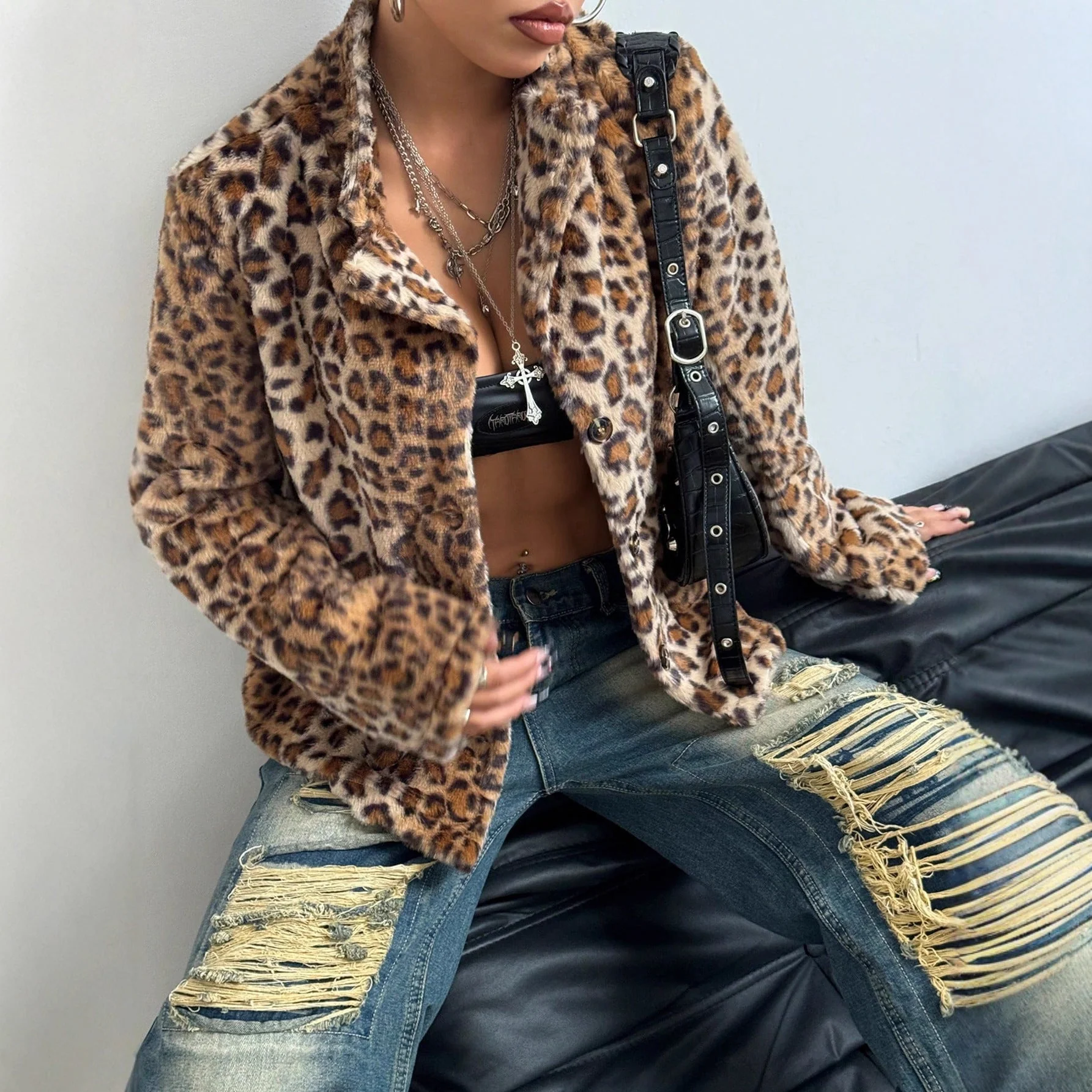 Damen elegante Leopardenmuster Blazerjacke - Image 2