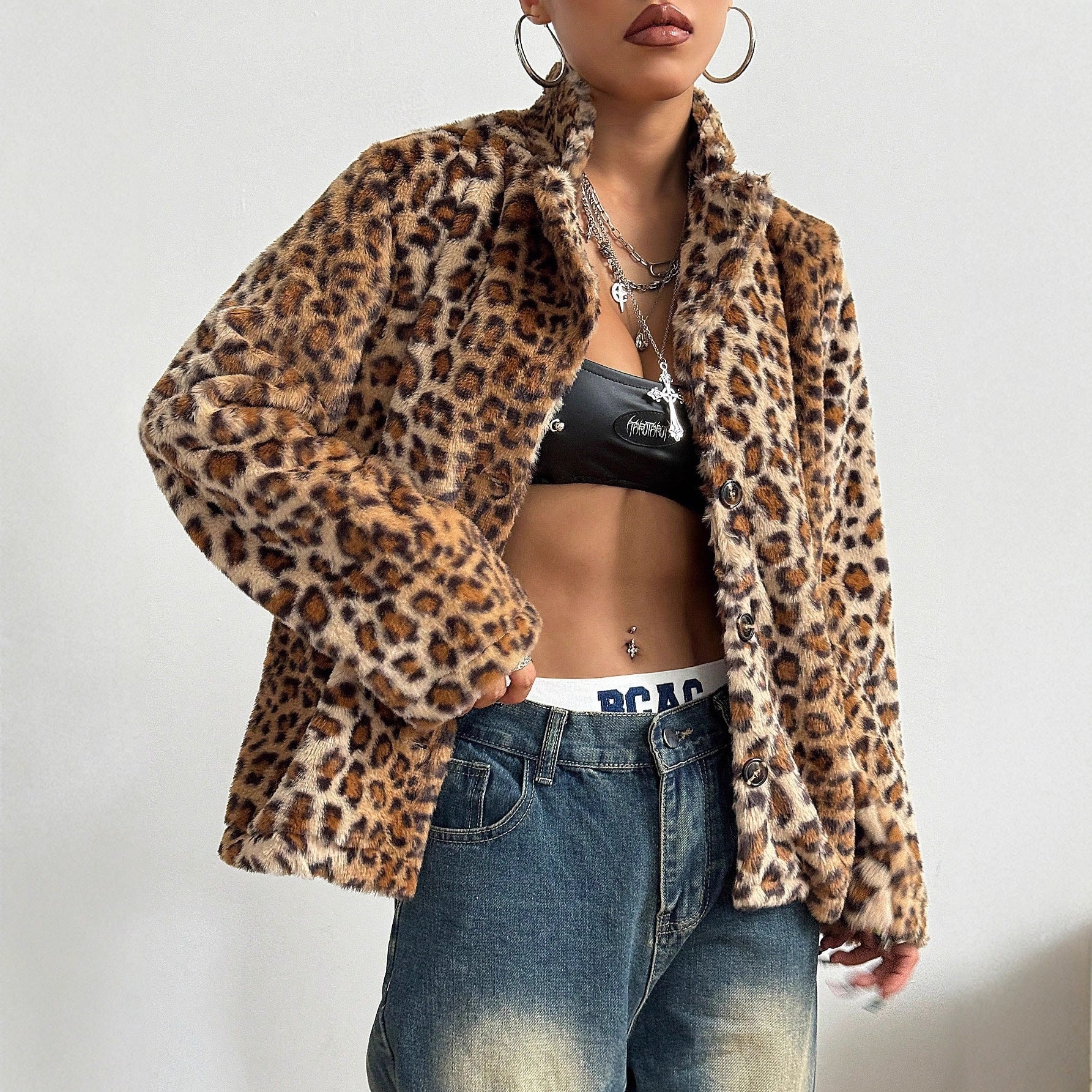 Damen elegante Leopardenmuster Blazerjacke - Image 3