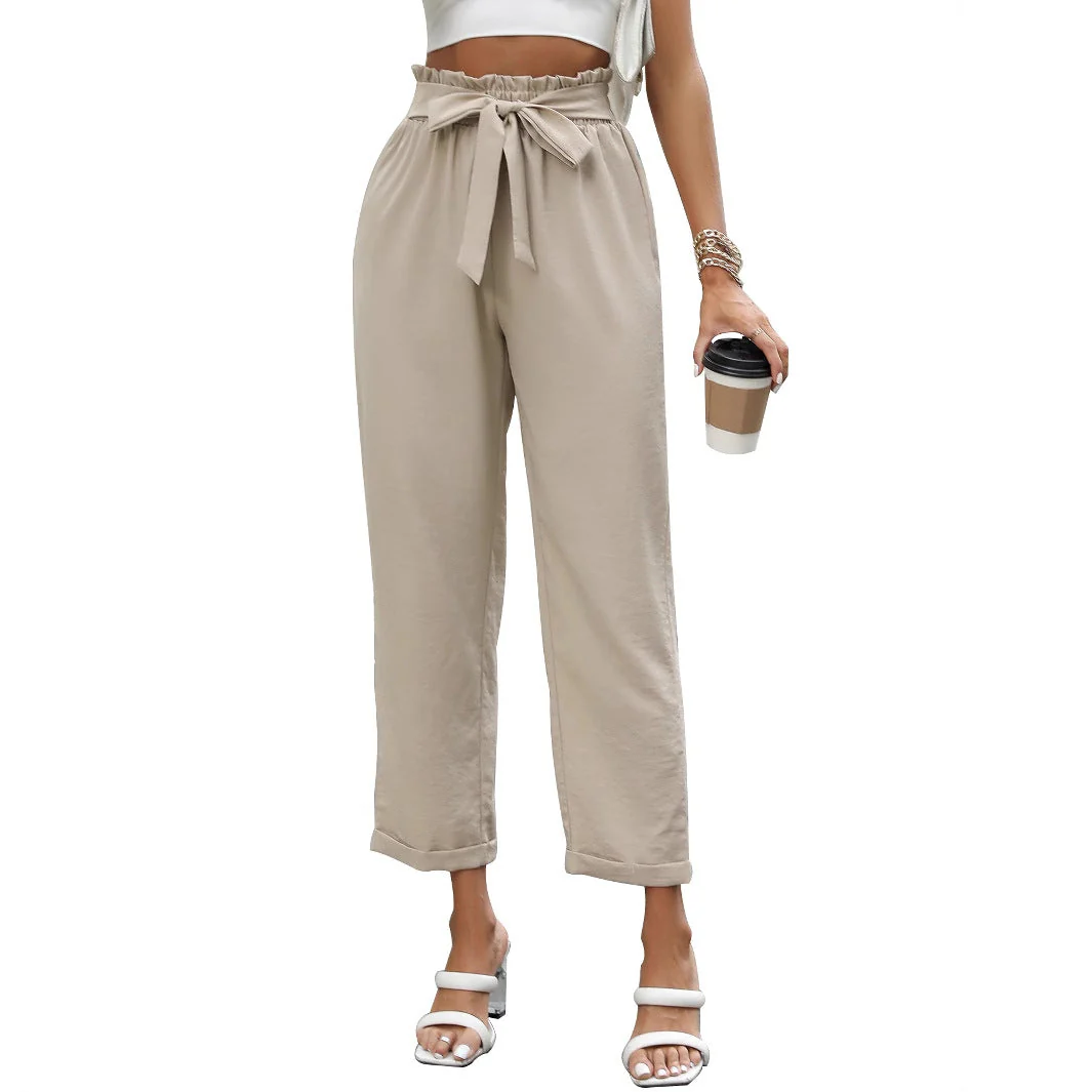 Damen elegante Locker sitzende Hose mit Taillenbindung