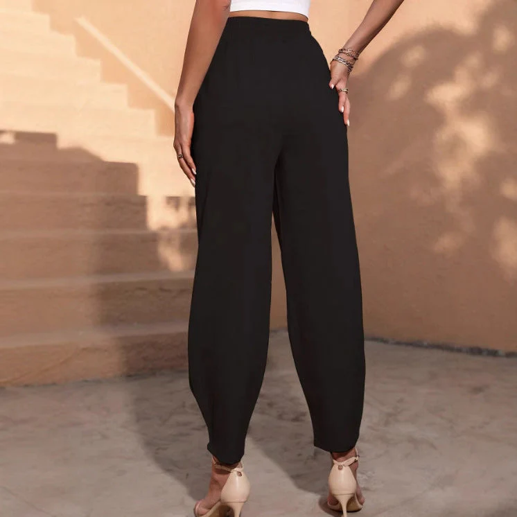 Damen elegante, lockere Stoffhose mit elastischem Bund