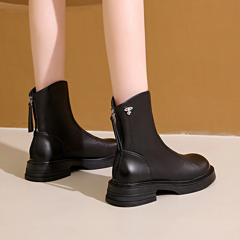 Damen Elegante und bequeme Stiefeletten aus hochwertigem Kunstleder mit seitlichem Reißverschluss - Image 3