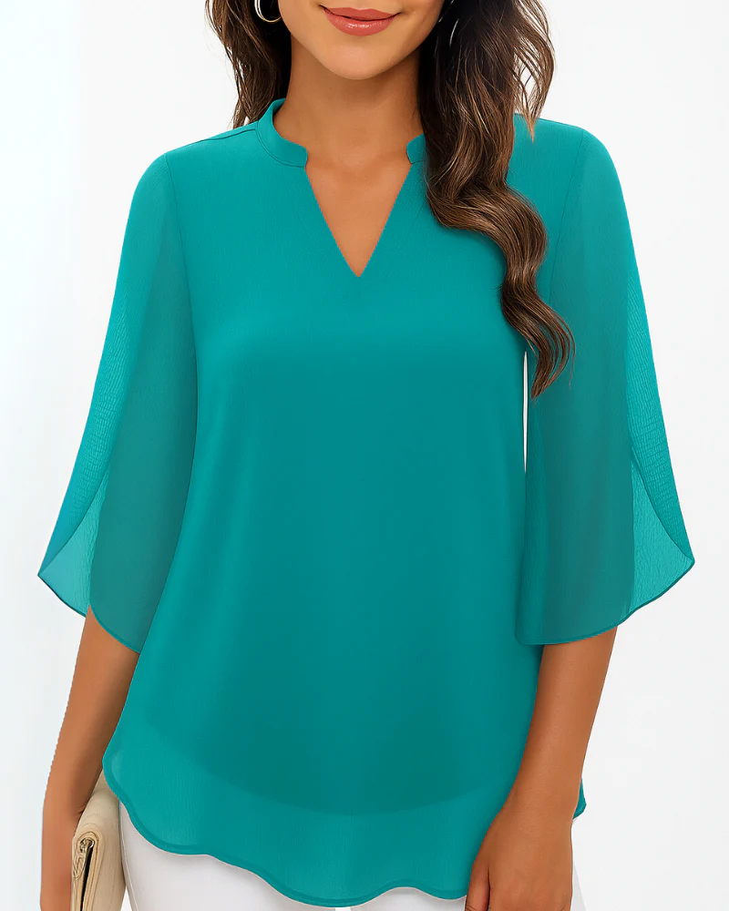 Damen Elegante V-Ausschnitt Bluse | 3/4 Ärmel - Image 3