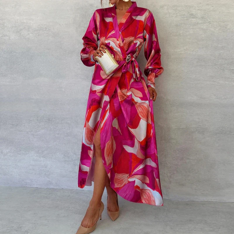 Damen Elegante Wickelkleid Mit Blumenmuster | Maxi - Image 4