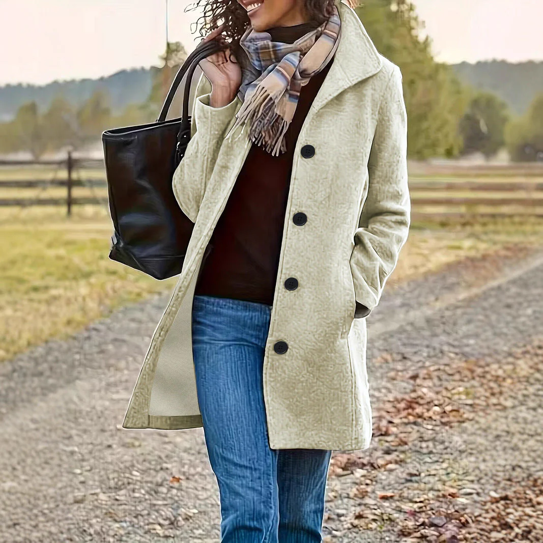 Damen elegante Wollmantel mit modernem Kragen und praktischen Taschen - Image 3