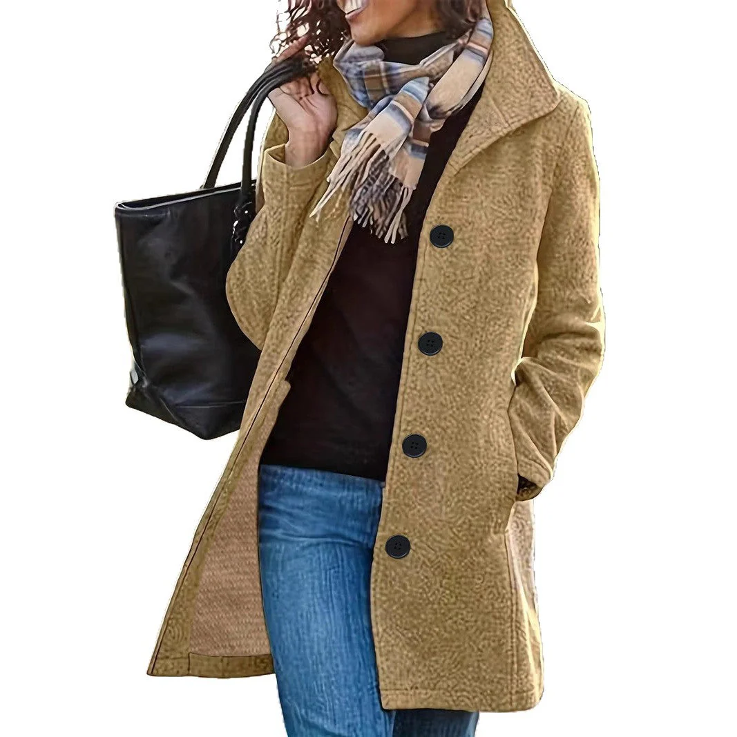 Damen elegante Wollmantel mit modernem Kragen und praktischen Taschen - Image 4