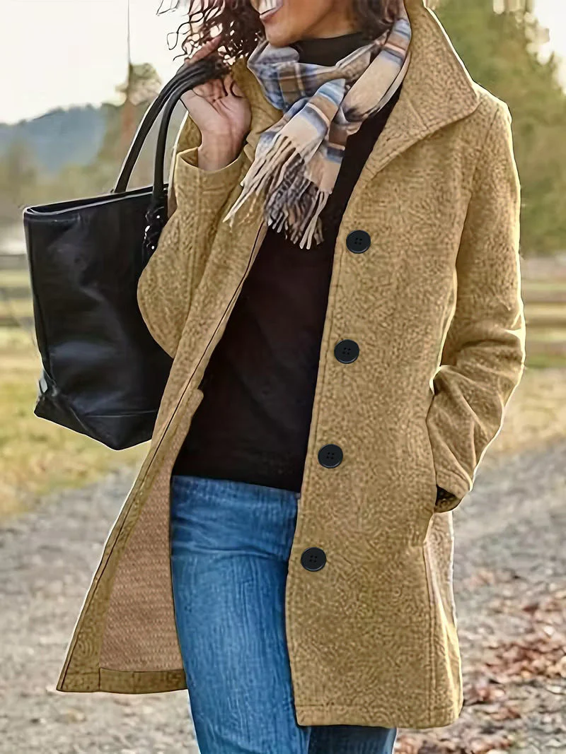 Damen elegante Wollmantel mit modernem Kragen und praktischen Taschen - Image 5