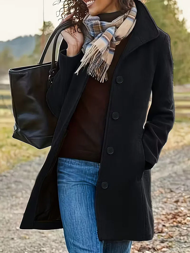 Damen elegante Wollmantel mit modernem Kragen und praktischen Taschen - Image 7