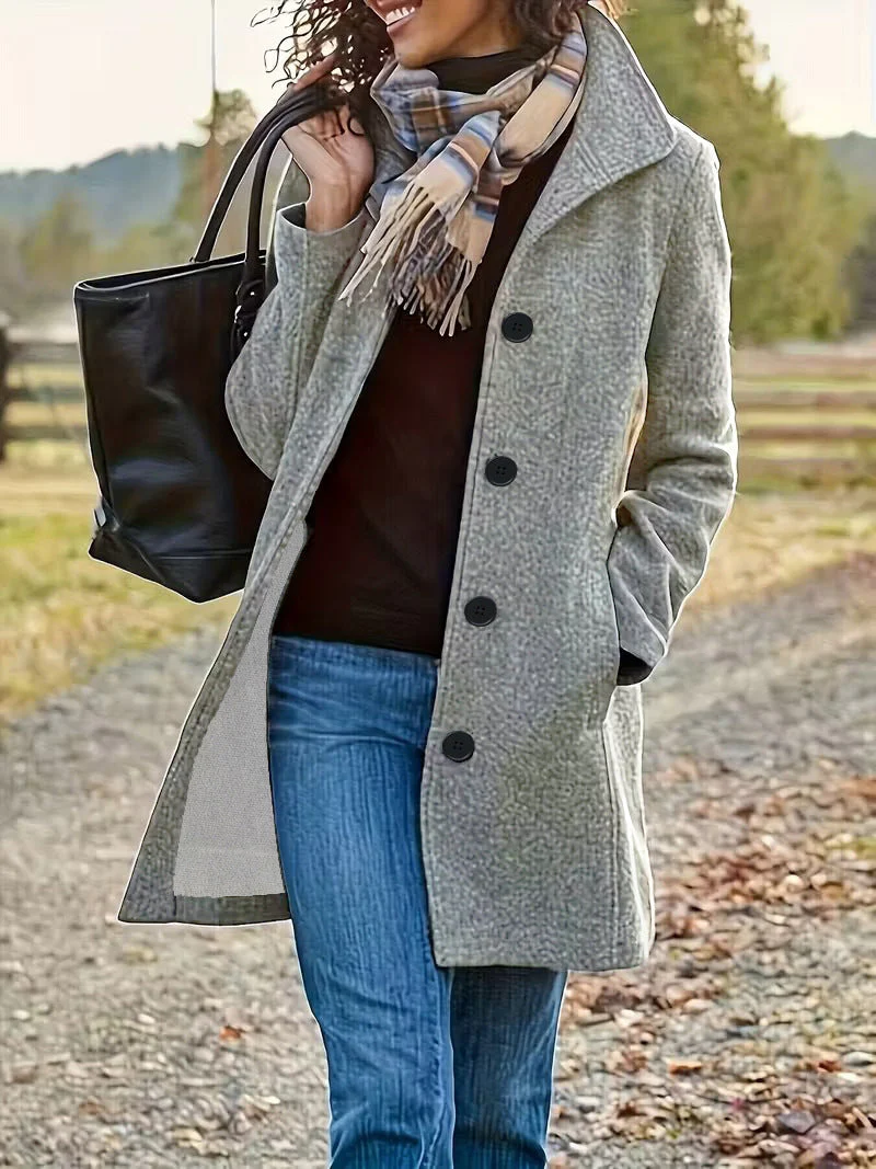 Damen elegante Wollmantel mit modernem Kragen und praktischen Taschen - Image 9