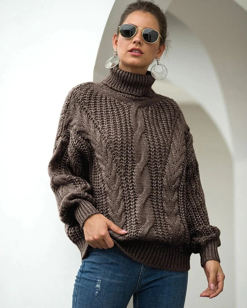 Damen eleganter grober Zopfstrickpullover | Warmer
