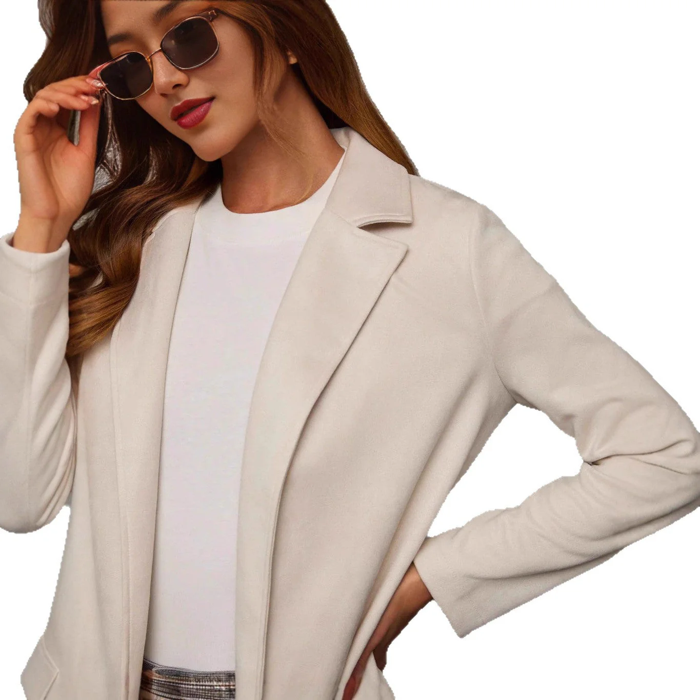 Damen Eleganter Longline Blazer aus Wildlederimitat - Image 4