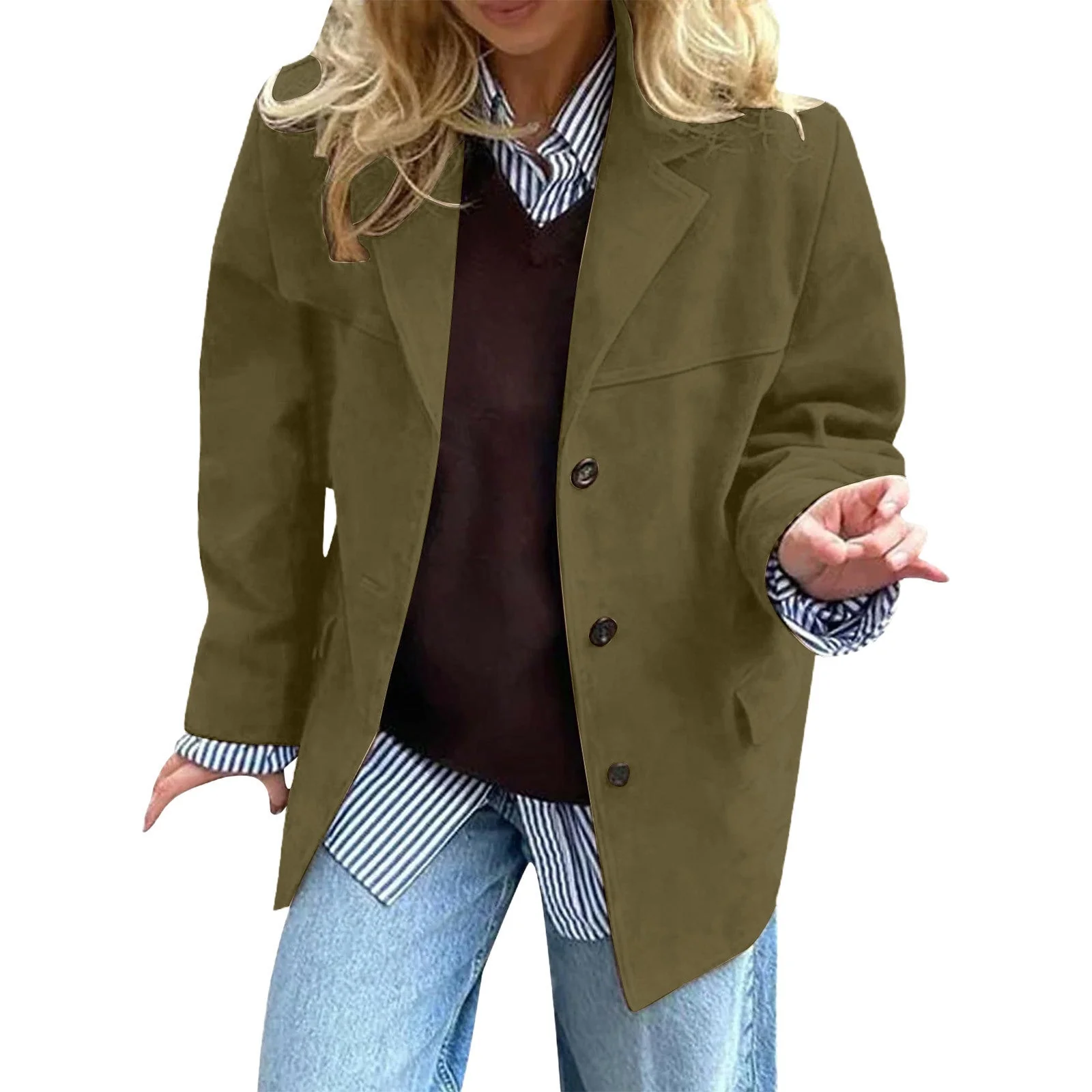 Damen eleganter Oversized-Blazer aus Wildlederimitat - Image 11