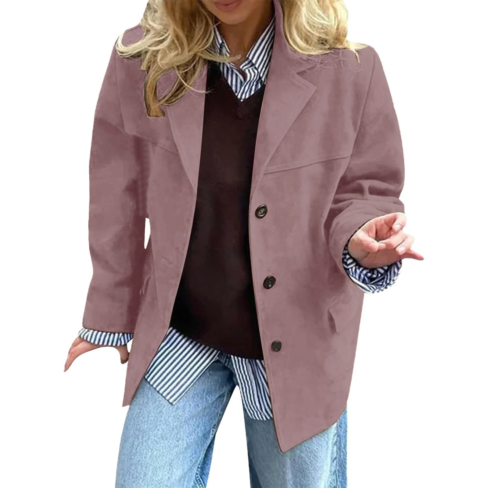 Damen eleganter Oversized-Blazer aus Wildlederimitat - Image 12