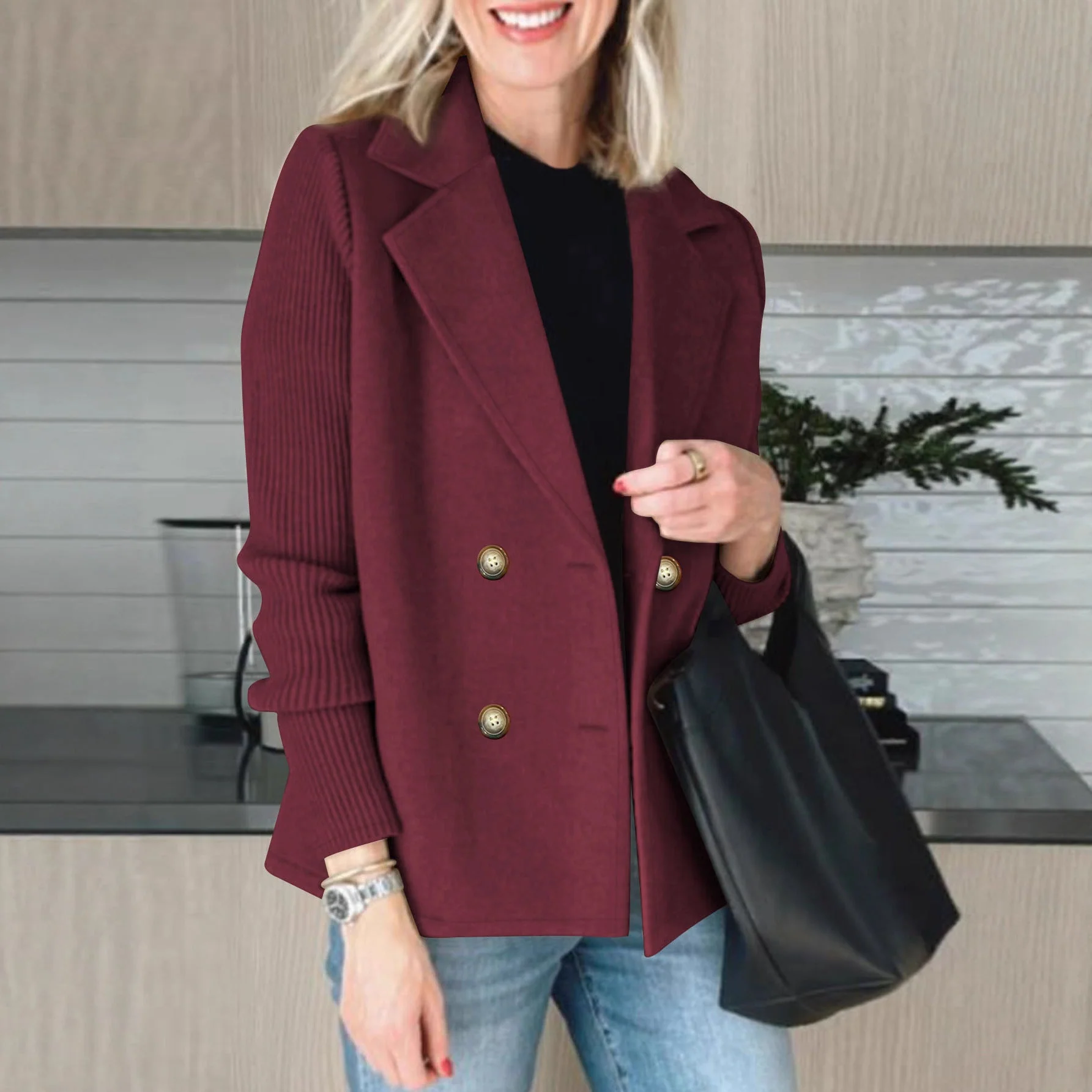 Damen eleganter Oversized-Blazer mit doppelter Knopfleiste und strukturiertem Ärmel - Image 2