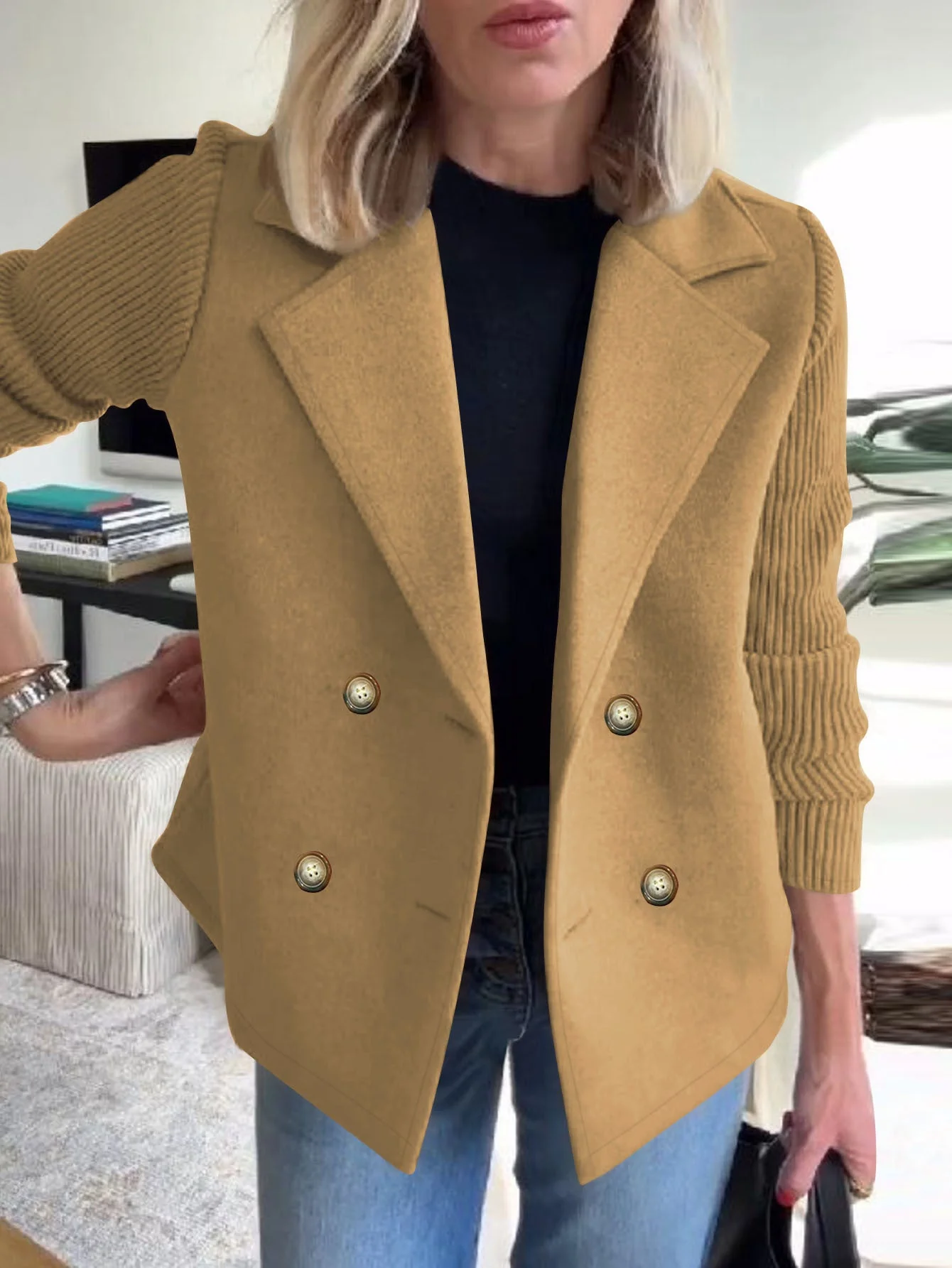 Damen eleganter Oversized-Blazer mit doppelter Knopfleiste und strukturiertem Ärmel - Image 7