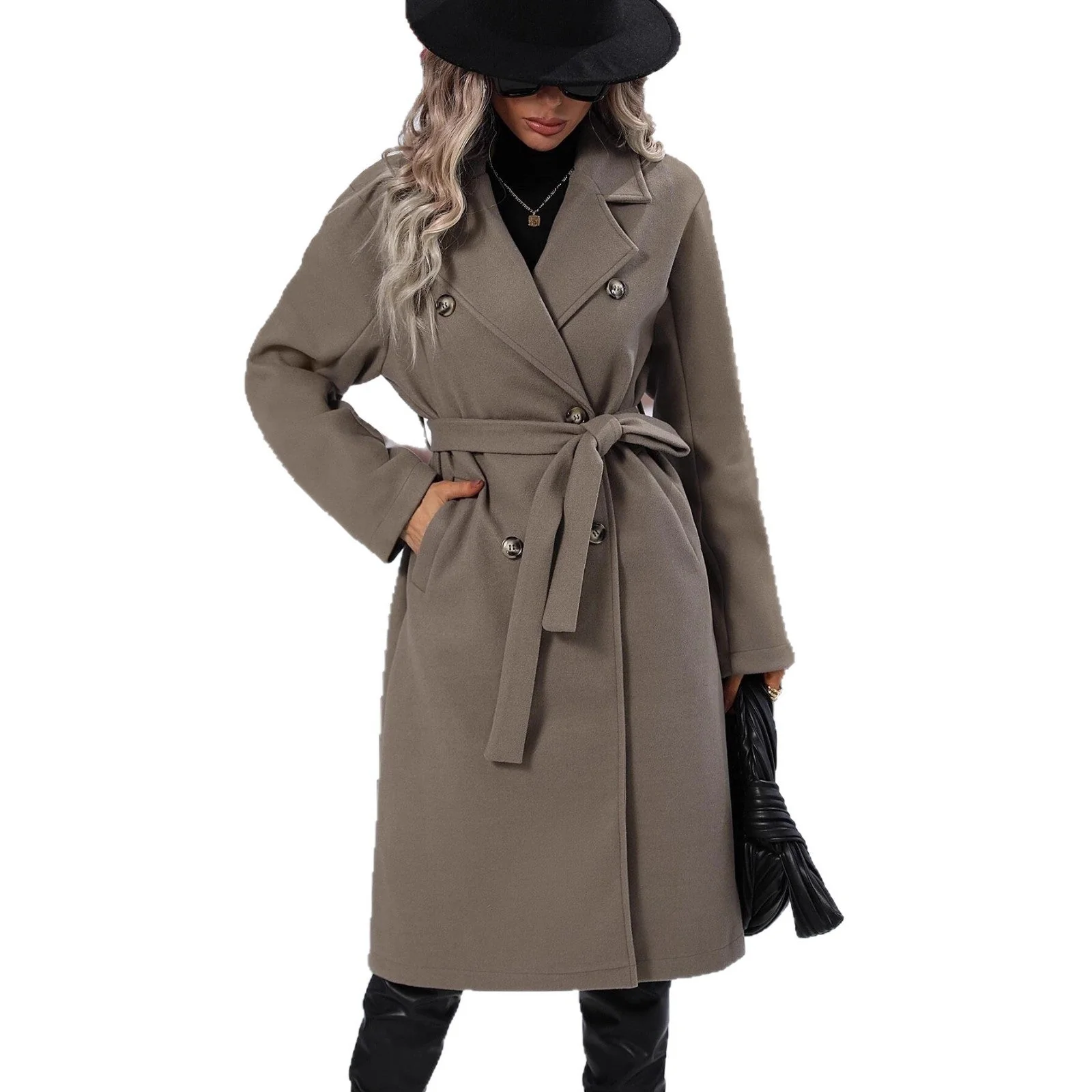Damen eleganter Oversized-Mantel mit doppelter Knopfleiste und schickem Gürtel - Image 4