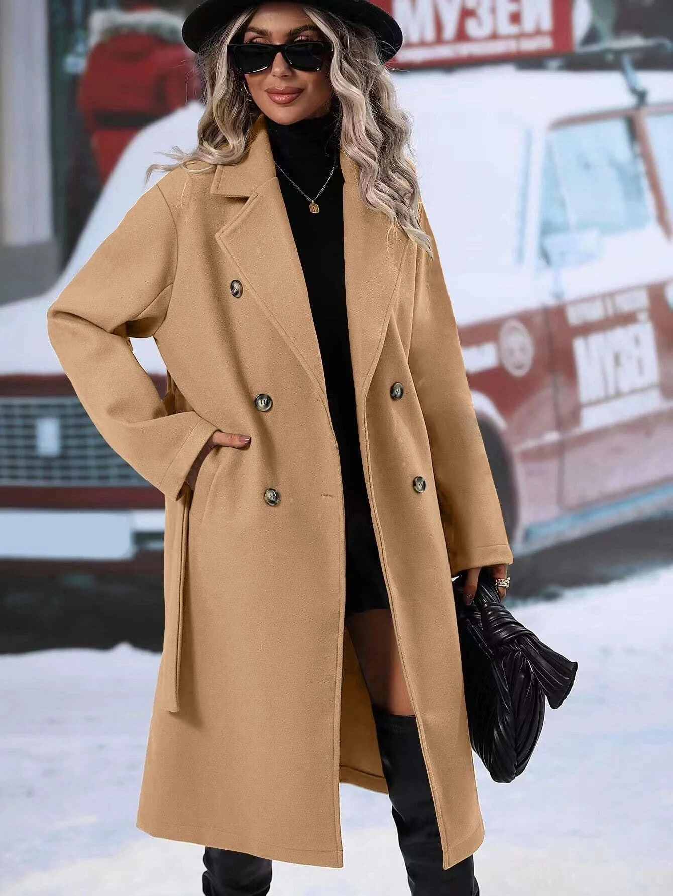Damen eleganter Oversized-Mantel mit doppelter Knopfleiste und schickem Gürtel - Image 5