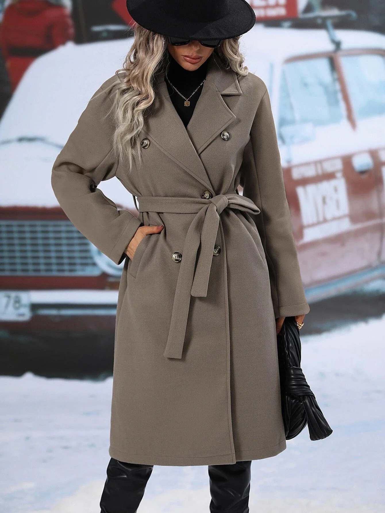 Damen eleganter Oversized-Mantel mit doppelter Knopfleiste und schickem Gürtel - Image 7