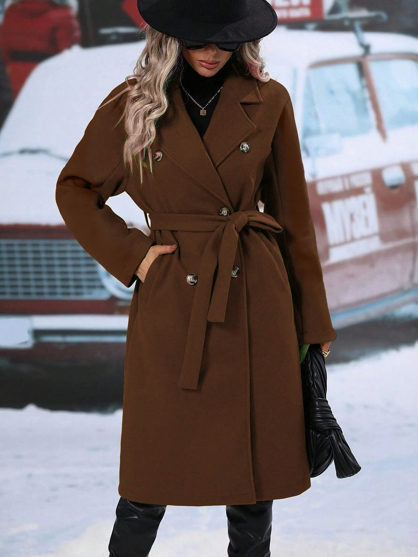 Damen eleganter Oversized-Mantel mit doppelter Knopfleiste und schickem Gürtel - Image 8