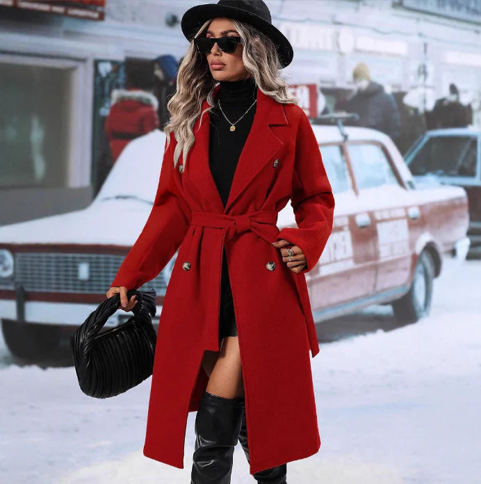 Damen eleganter Oversized-Mantel mit doppelter Knopfleiste und schickem Gürtel - Image 9