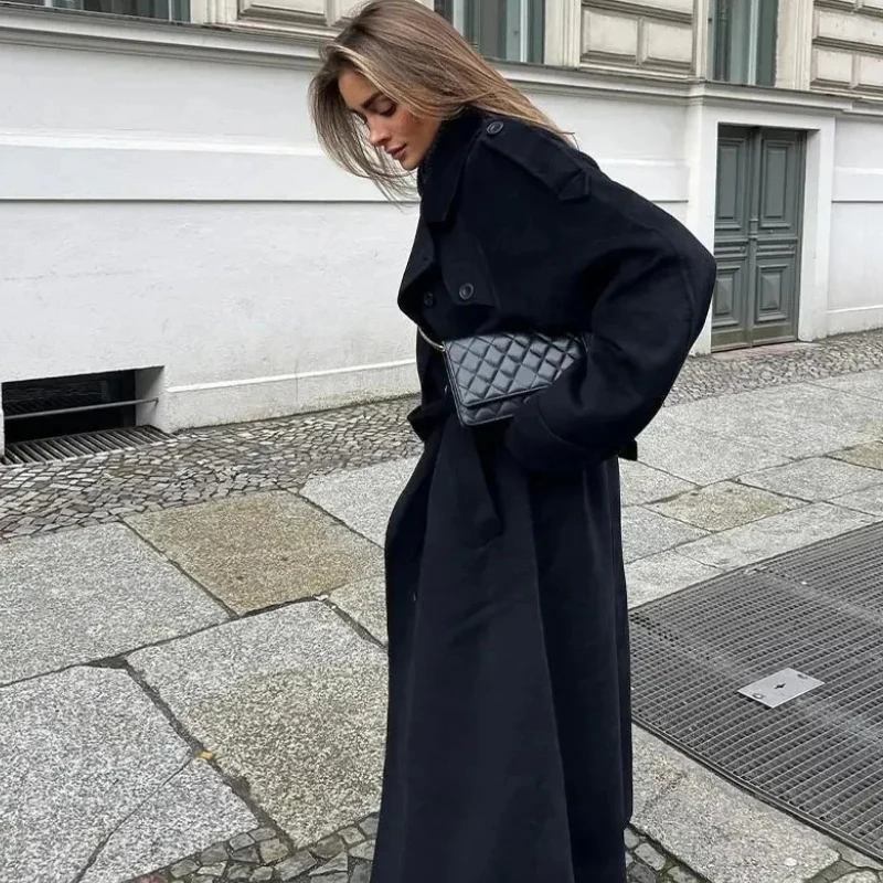 Damen eleganter schwarzer Vintage-Mantel | Übergroß - Image 2