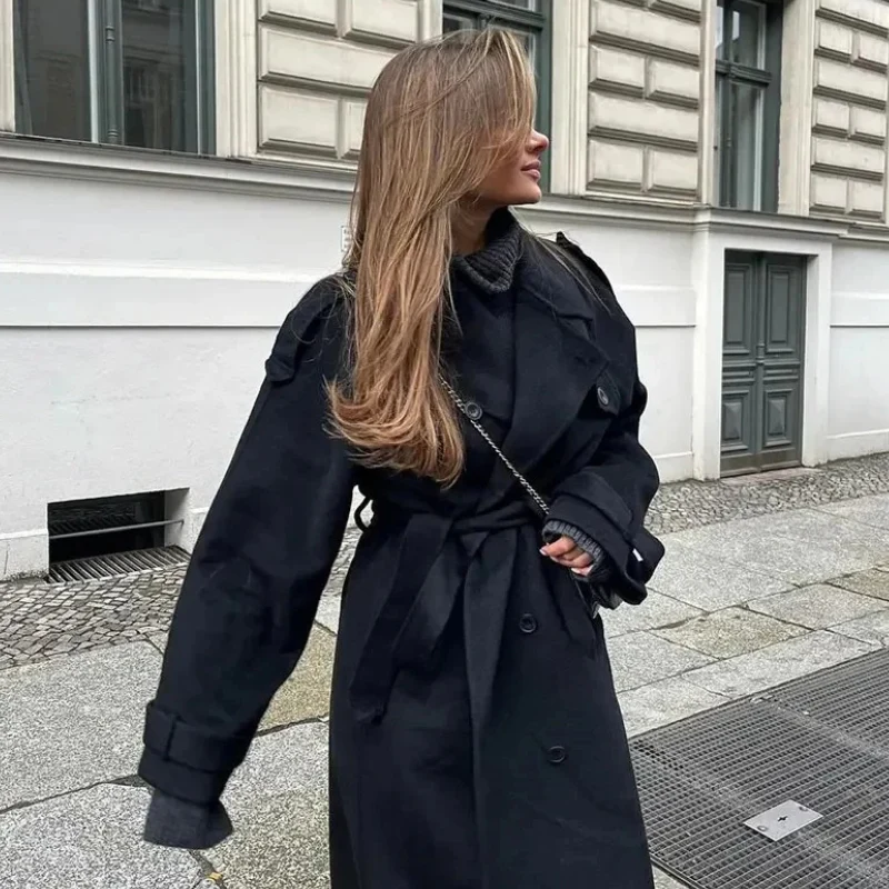 Damen eleganter schwarzer Vintage-Mantel | Übergroß - Image 4