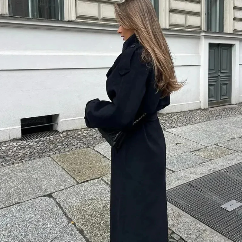 Damen eleganter schwarzer Vintage-Mantel | Übergroß - Image 5