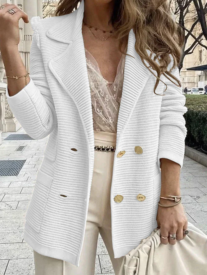 Damen eleganter Strickblazer mit doppelter Knopfleiste und strukturiertem Design - Image 5