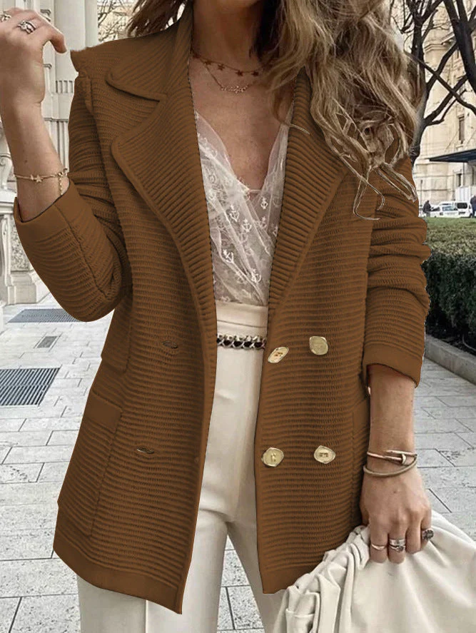 Damen eleganter Strickblazer mit doppelter Knopfleiste und strukturiertem Design - Image 6