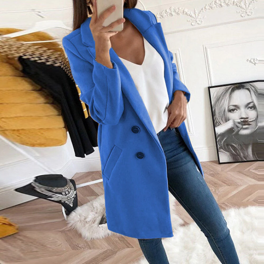 Damen eleganter und warmer Longblazer mit doppelter Knopfleiste - Image 11