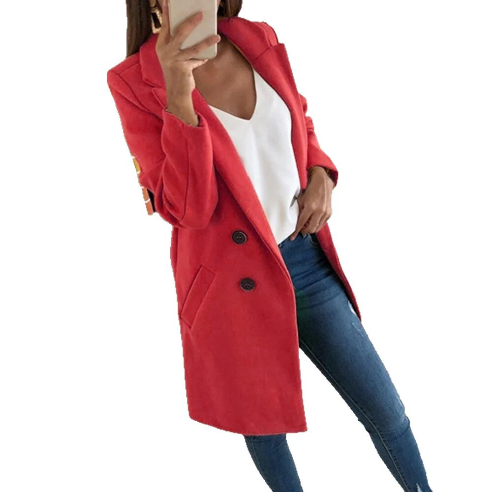 Damen eleganter und warmer Longblazer mit doppelter Knopfleiste - Image 4