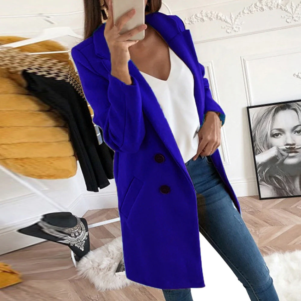Damen eleganter und warmer Longblazer mit doppelter Knopfleiste - Image 5