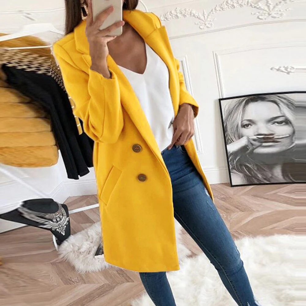 Damen eleganter und warmer Longblazer mit doppelter Knopfleiste - Image 6