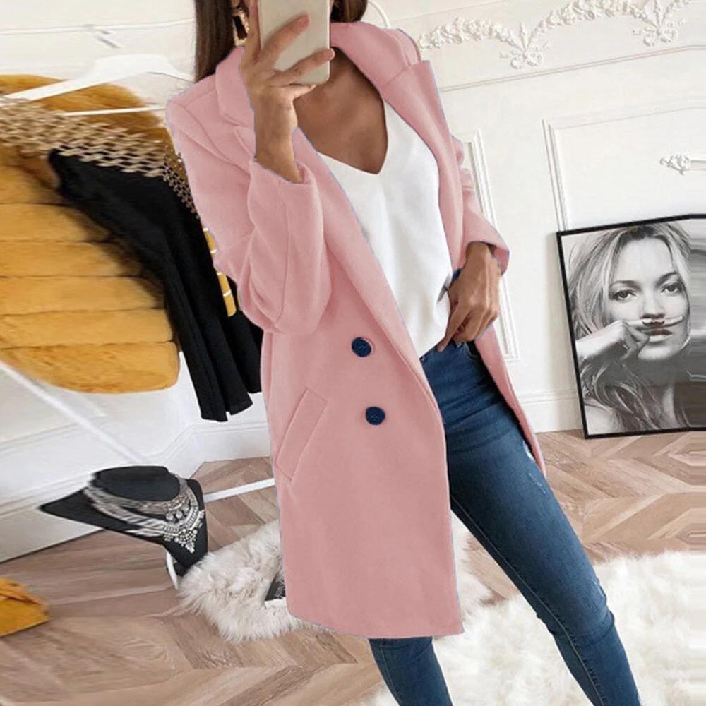Damen eleganter und warmer Longblazer mit doppelter Knopfleiste - Image 7