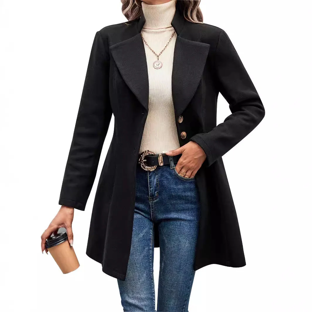 Damen eleganter Wintermantel mit asymmetrischem Schnitt und hohem Kragen - Image 4