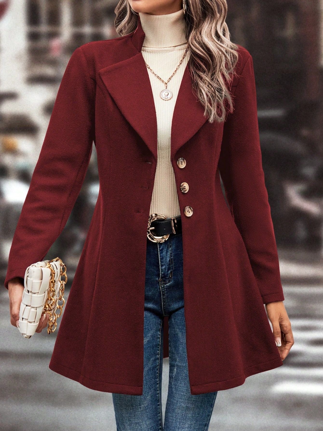 Damen eleganter Wintermantel mit asymmetrischem Schnitt und hohem Kragen - Image 6