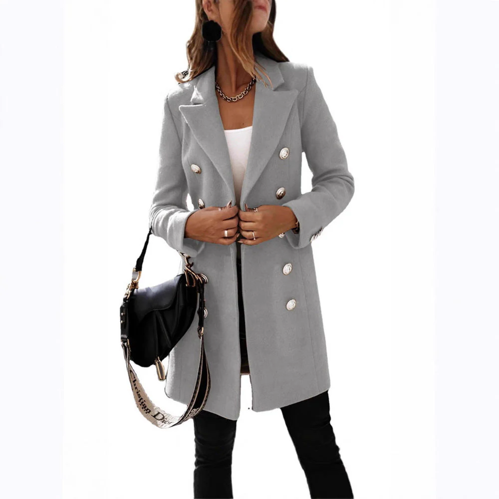 Damen eleganter Wollmantel mit doppelter Knopfleiste und breitem Revers - Image 3