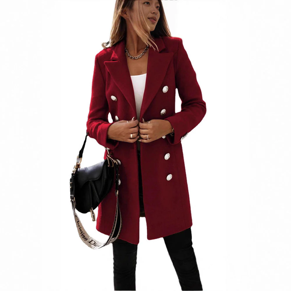 Damen eleganter Wollmantel mit doppelter Knopfleiste und breitem Revers - Image 4