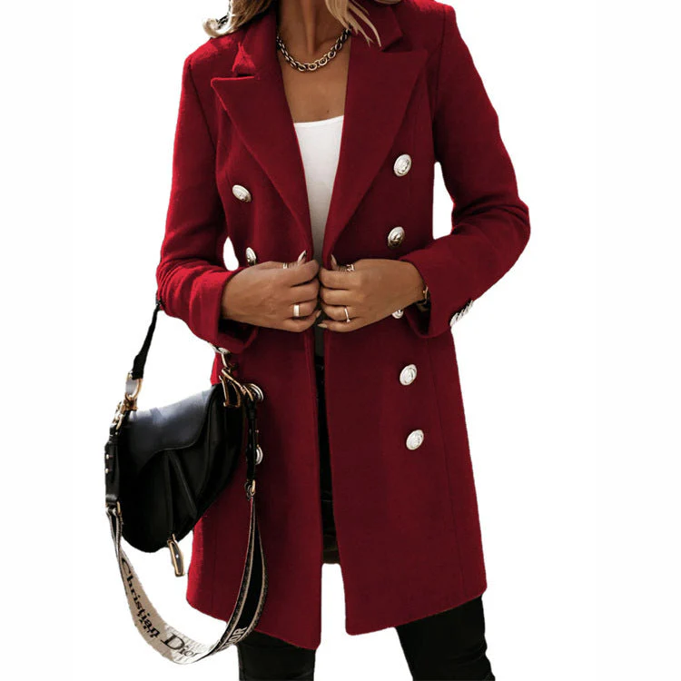 Damen eleganter Wollmantel mit doppelter Knopfleiste und breitem Revers - Image 5
