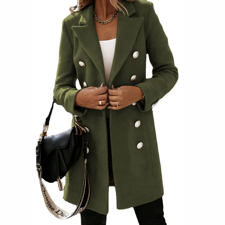 Damen eleganter Wollmantel mit doppelter Knopfleiste und breitem Revers - Image 8